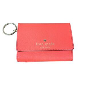 KATE SPADE Margaux Key Ring Wallet Saffiano Leather in Coral OS #PWRU3897 EUC